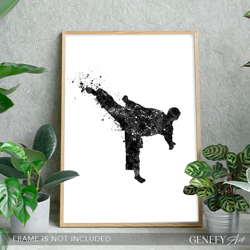 Taekwondo Black and White Watercolour Print