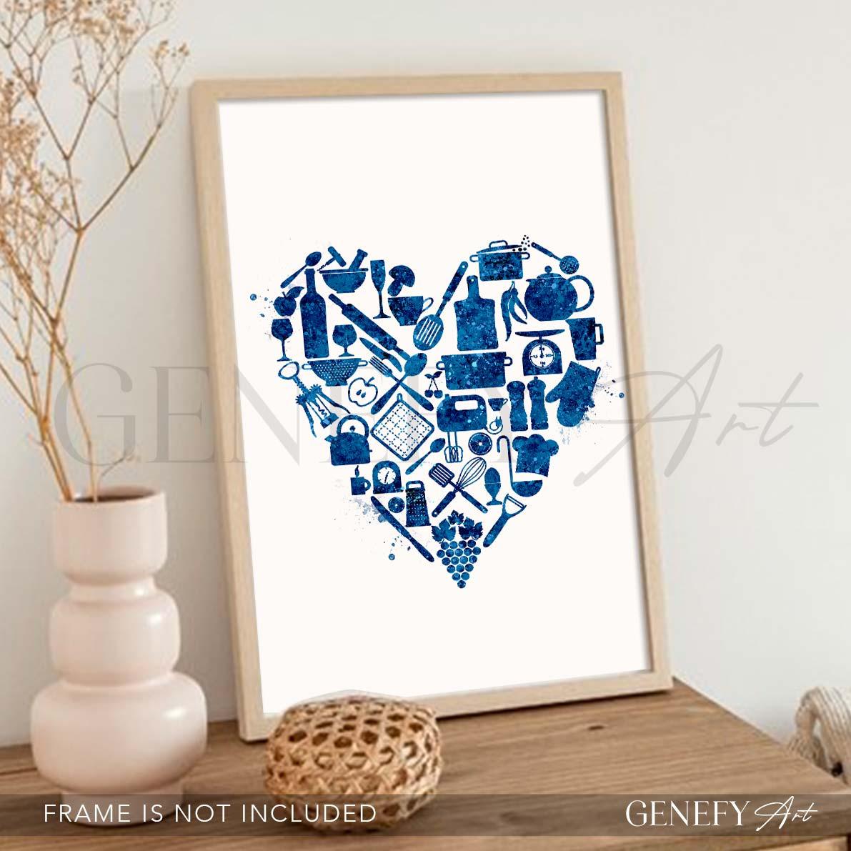 Blue Kitchen Love Watercolour Print - Genefy Art