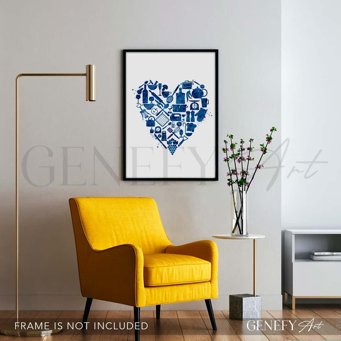 Blue Kitchen Love Watercolour Print - Genefy Art