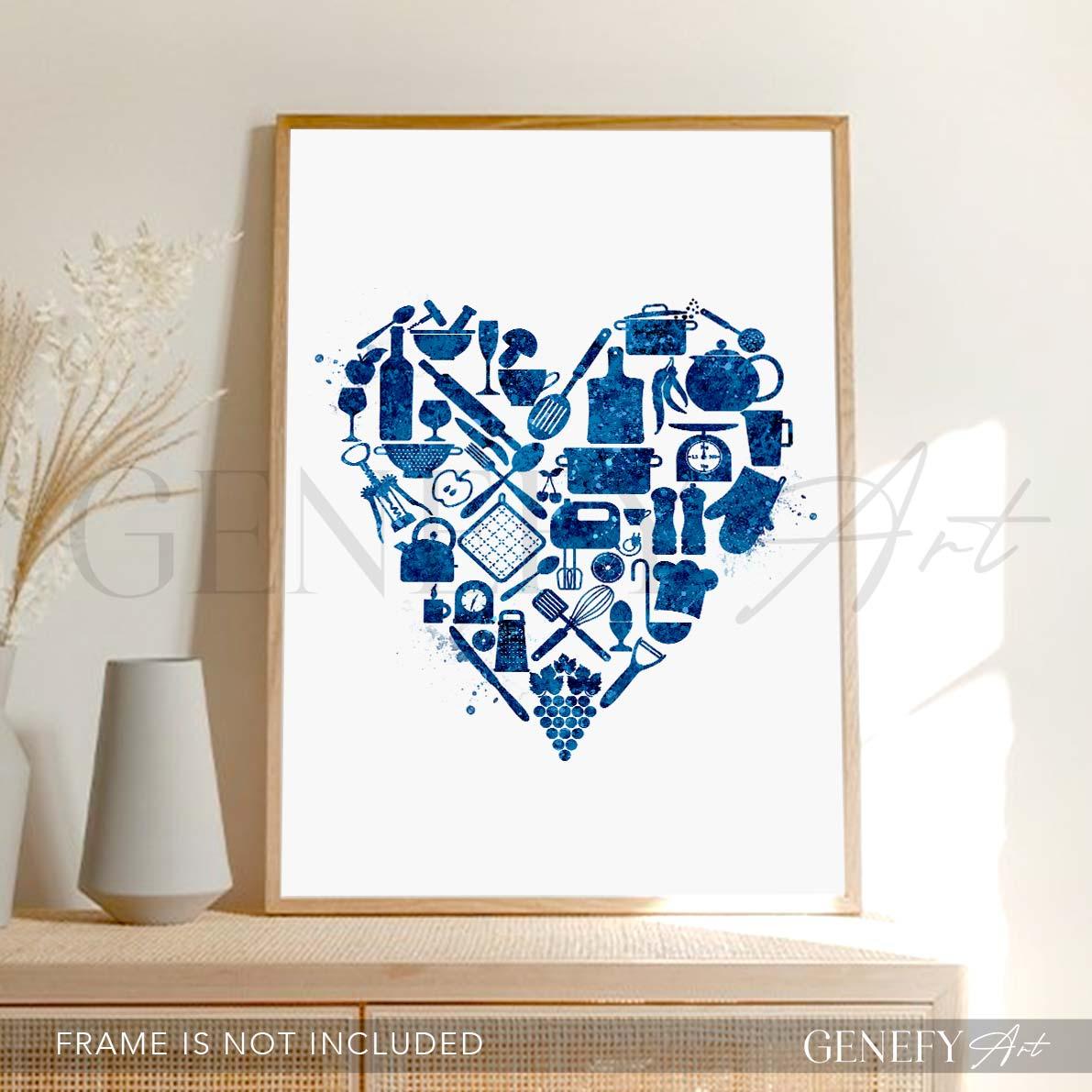 Blue Kitchen Love Watercolour Print - Genefy Art