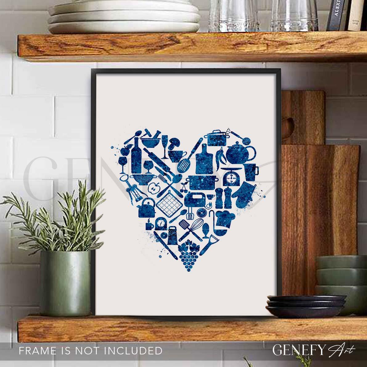 Blue Kitchen Love Watercolour Print - Genefy Art