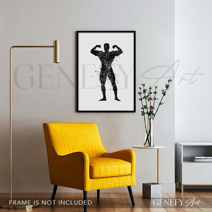 Bodybuilder Black and White Watercolour Print - Genefy Art