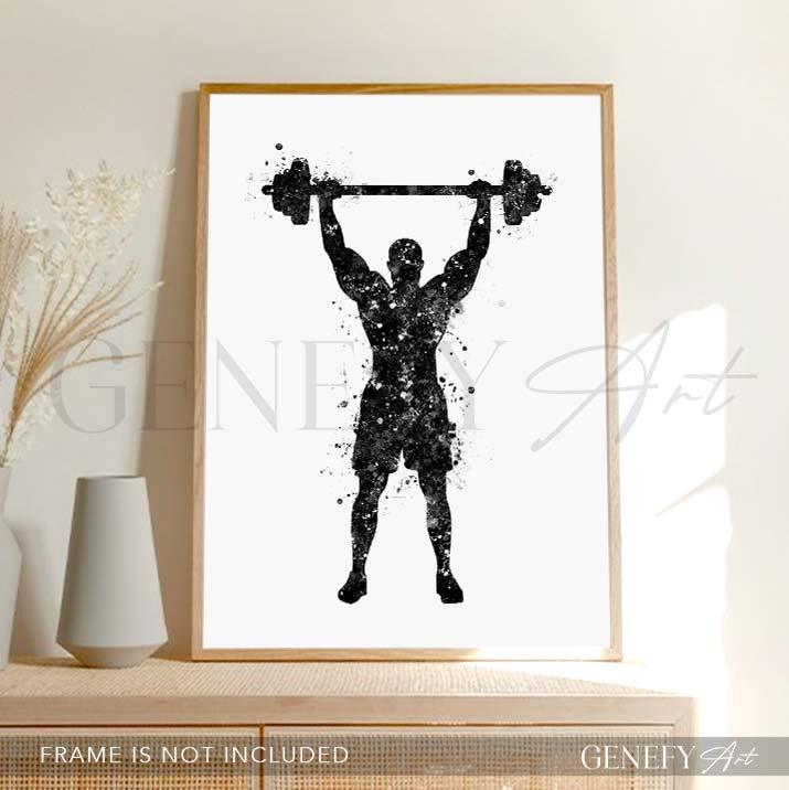 Bodybuilder Black and White Watercolour Print - Genefy Art