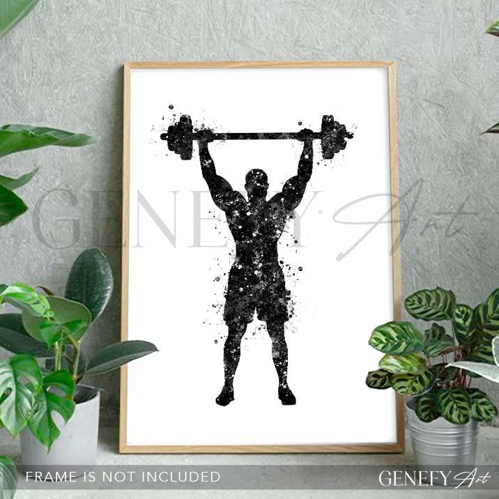 Bodybuilder Black and White Watercolour Print - Genefy Art