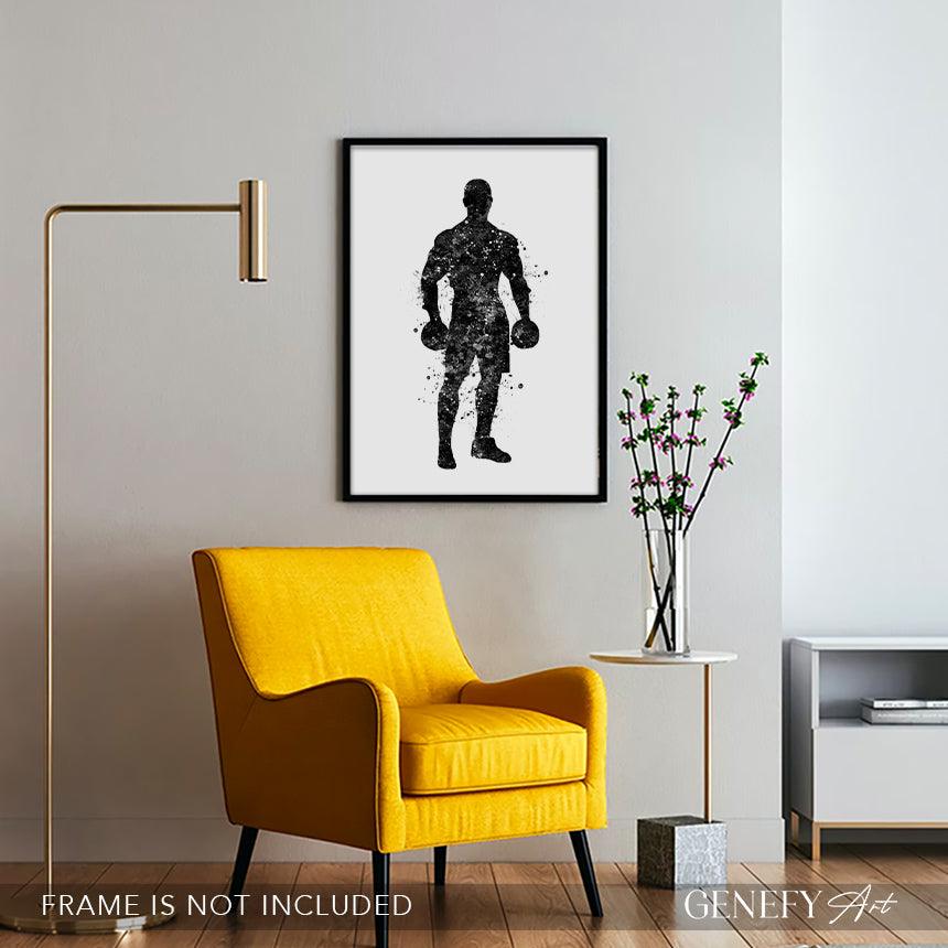 Black and White Bodybuilder Art Print - Genefy Art