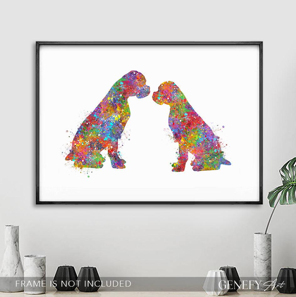 Boxer Couple Watercolour Print - Genefy Art