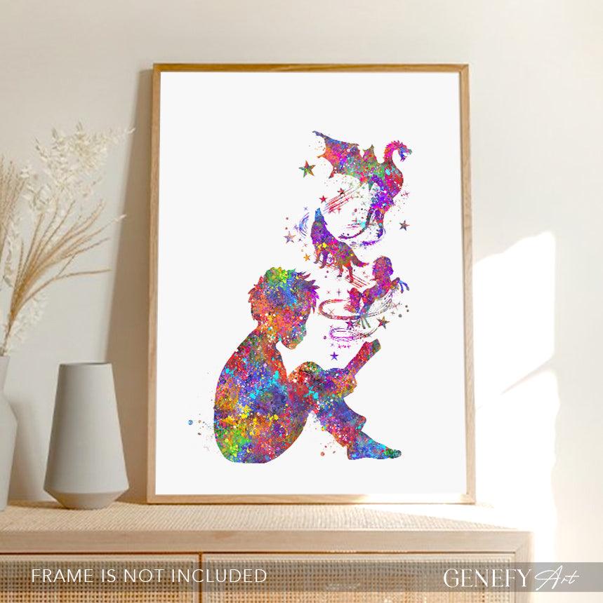 Boy Reading Book Watercolour Print - Genefy Art