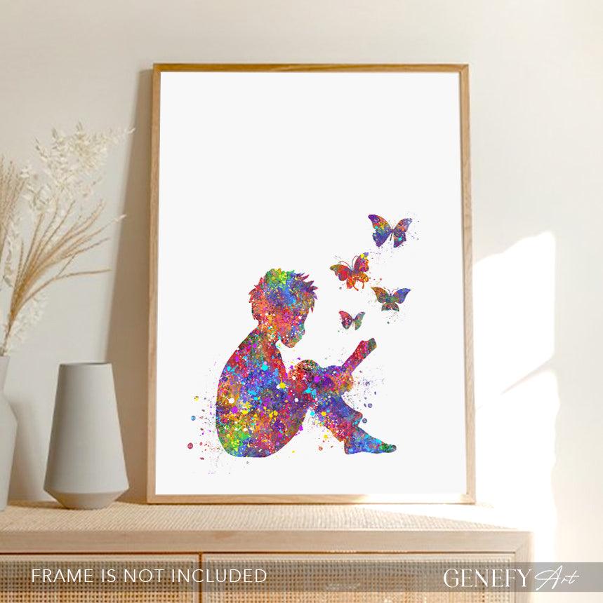 Boy Reading Book Watercolour Print - Genefy Art