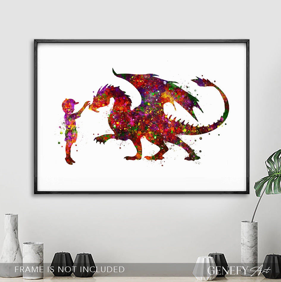 Dragon and Boy Watercolour Art Print