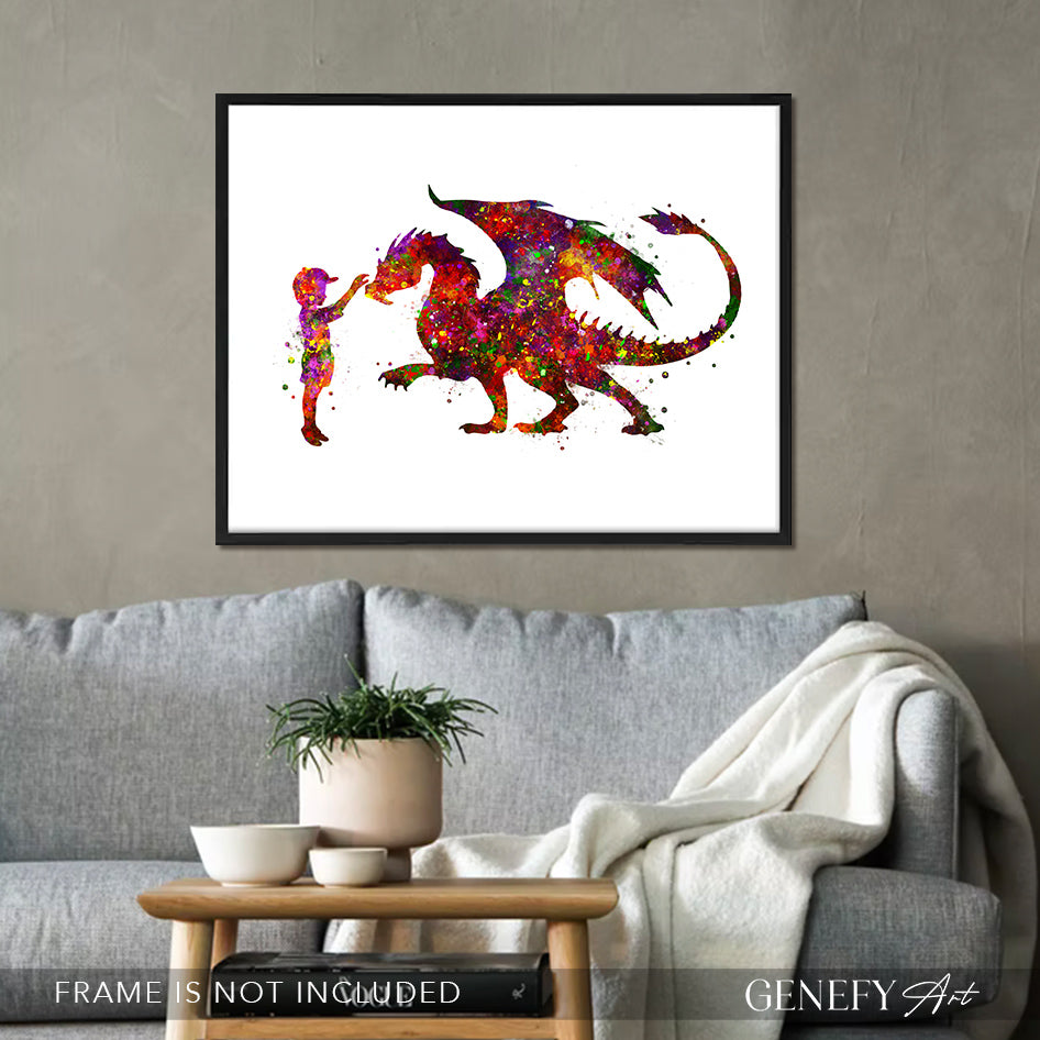 Dragon and Boy Watercolour Art Print