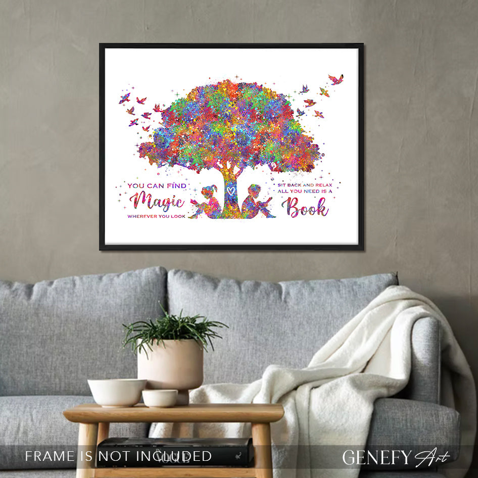 Boy and Girl Reading Book Watercolour Print