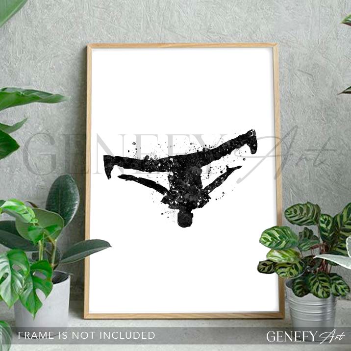 Breakdance Black and White Watercolour Print