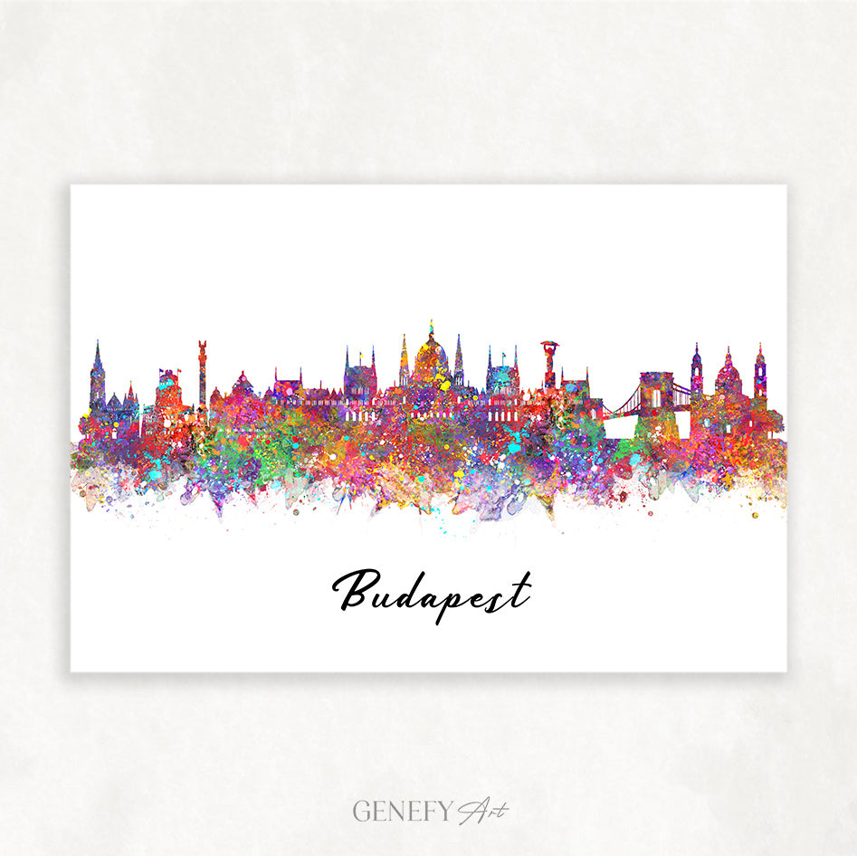 Budapest Skyline Watercolour Print - Genefy Art