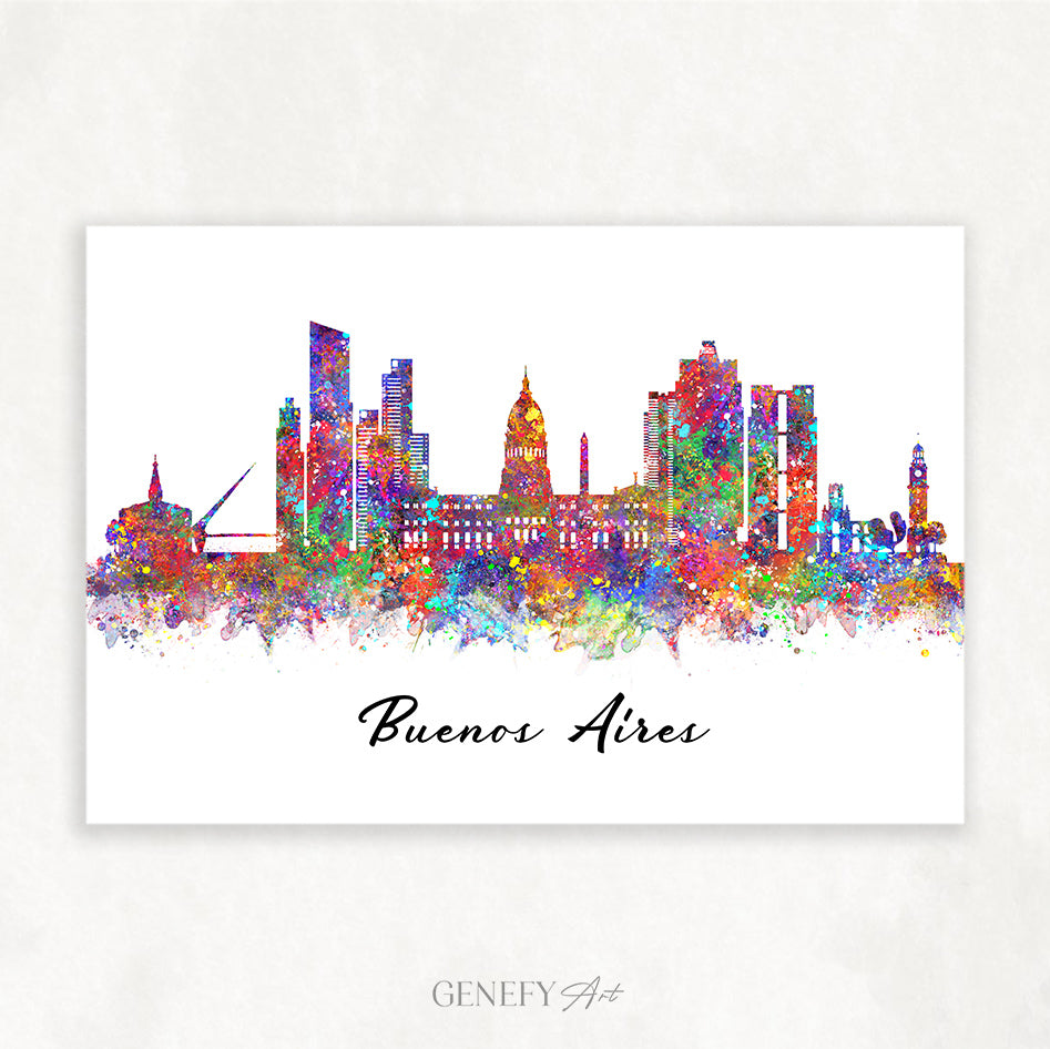 Buenos Aires Skyline Watercolour Art Print