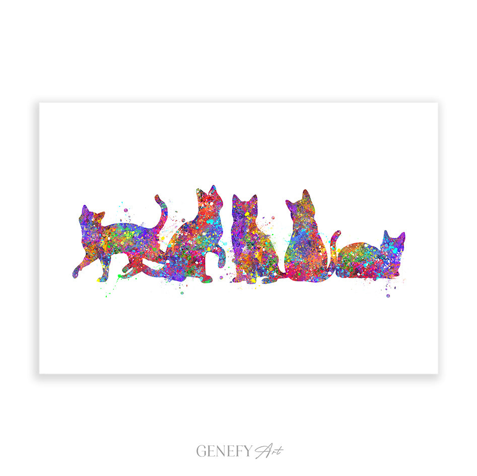 Cat Family Watercolour Print