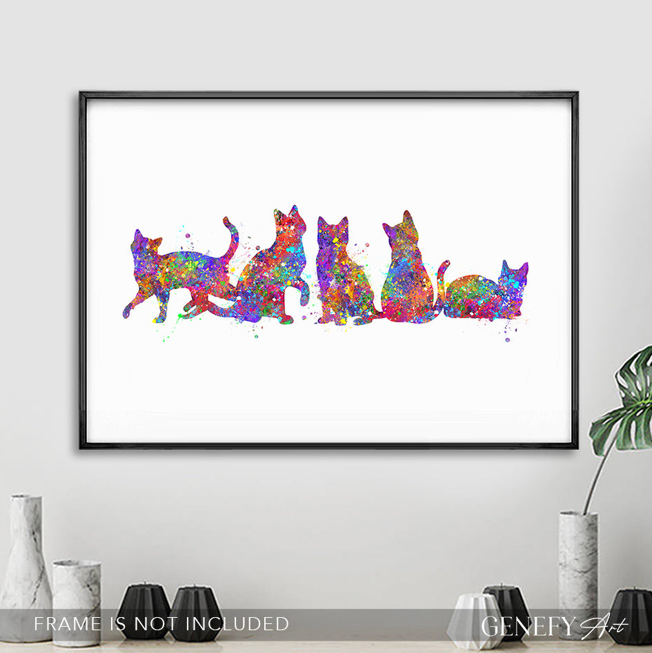 Cat Family Watercolour Print