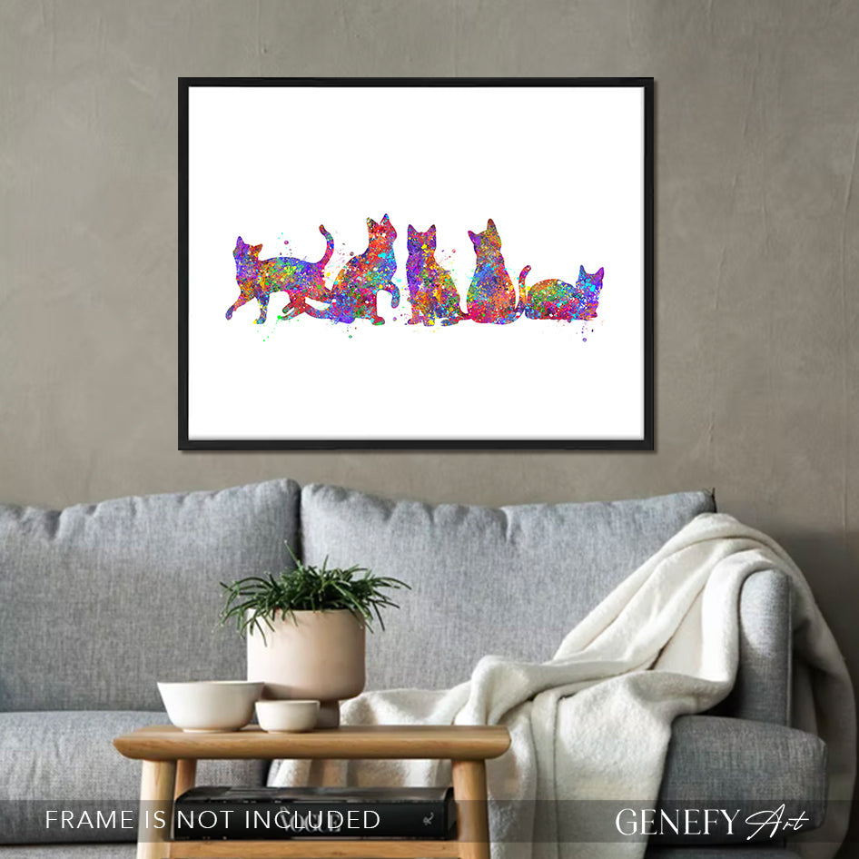 Cat Family Watercolour Print