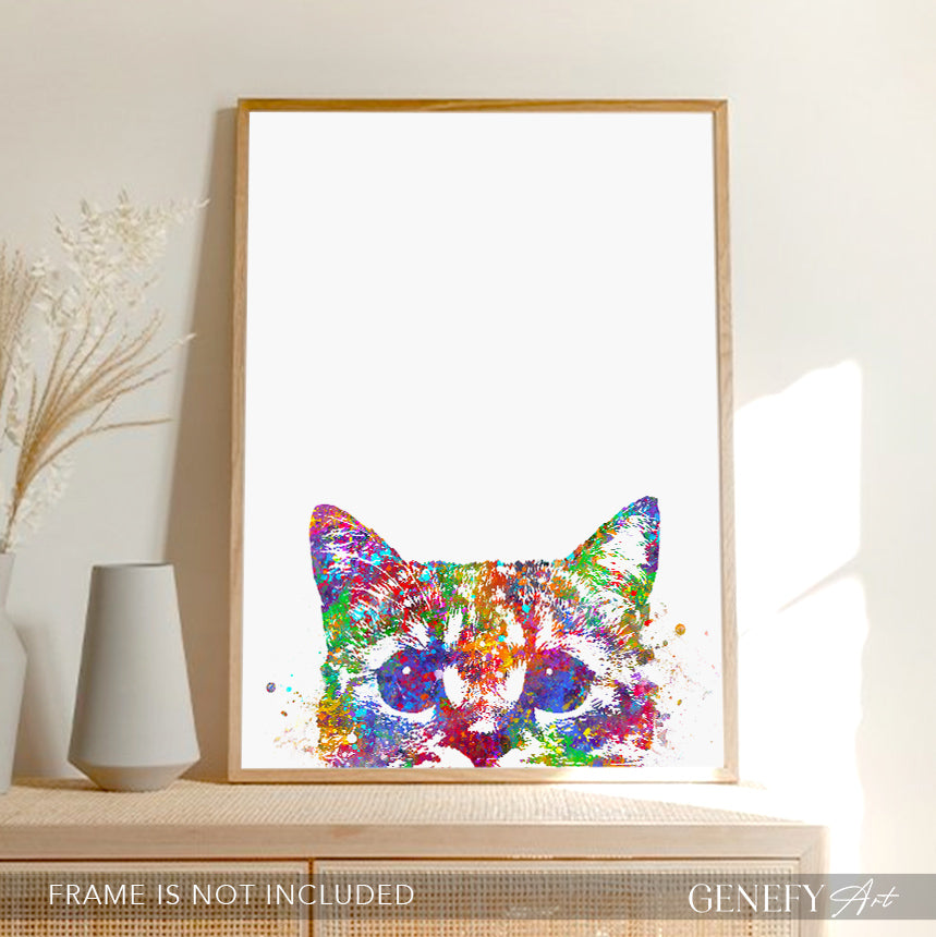 Cat Peeking Out Watercolour Print - Genefy Art