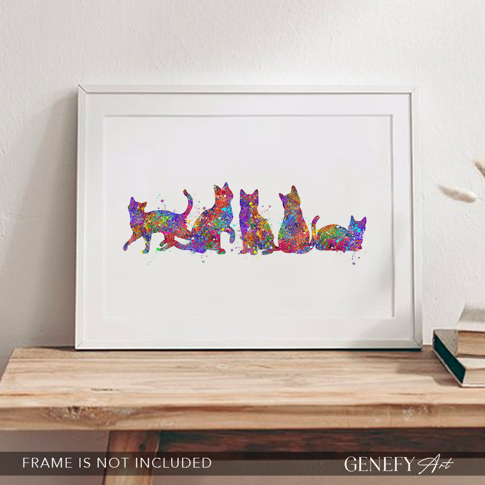 Cat Family Watercolour Print
