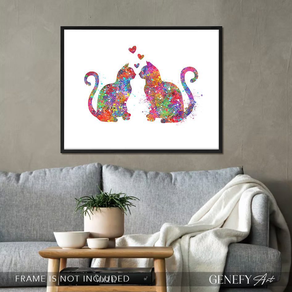 Cat Couple Watercolour Print