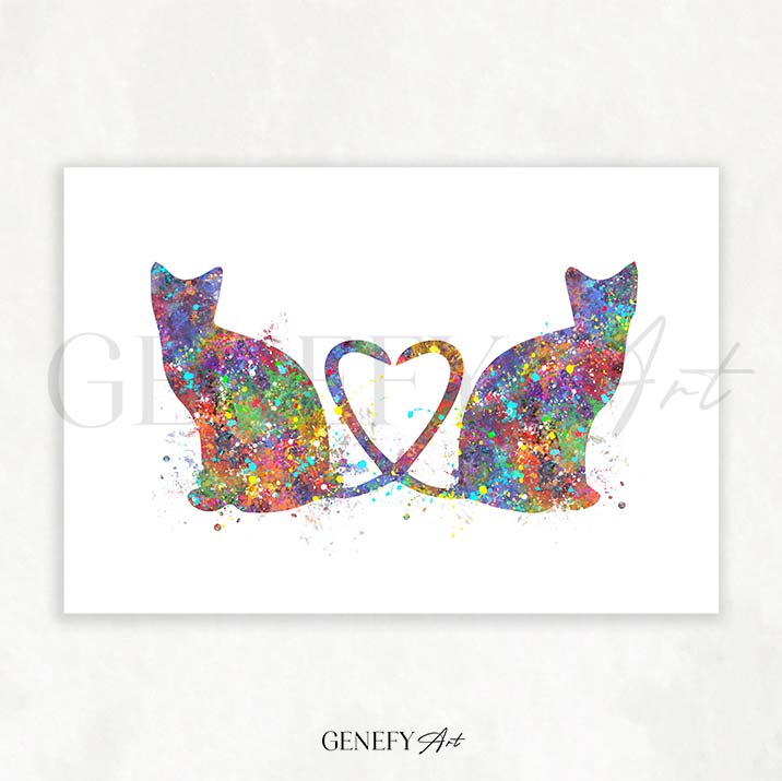 Cat Couple Watercolour Print