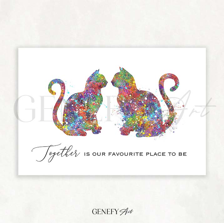 Cat Couple Love Quote Watercolour Print