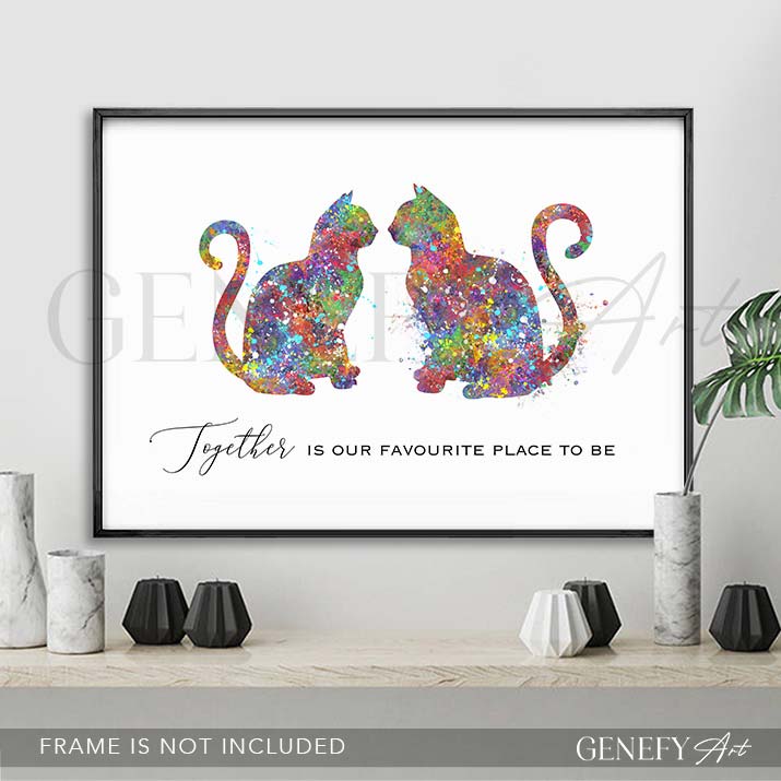 Cat Couple Love Quote Watercolour Print