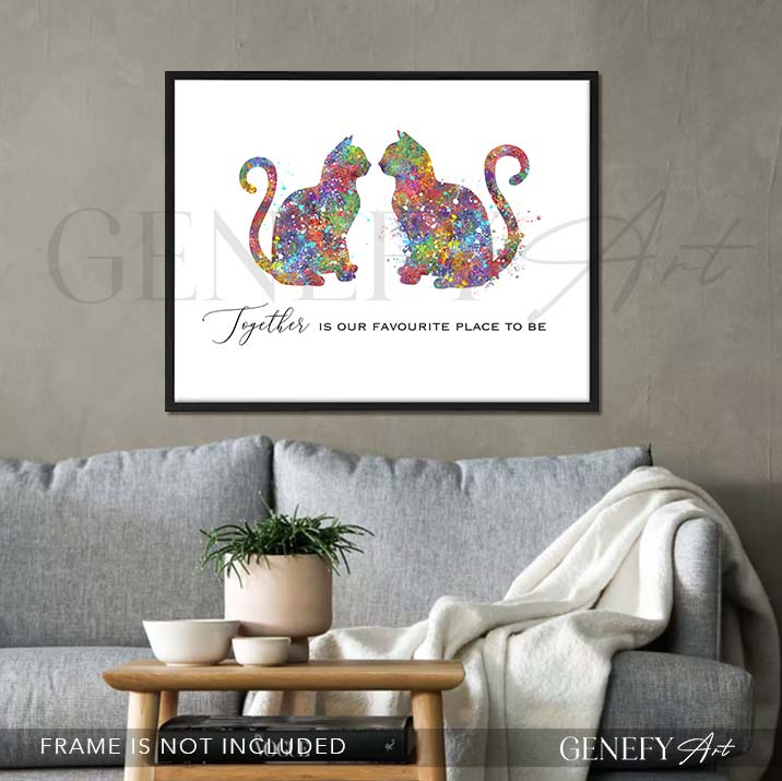 Cat Couple Love Quote Watercolour Print