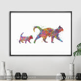 Mother Cat and Kitten Watercolour Print - Genefy Art
