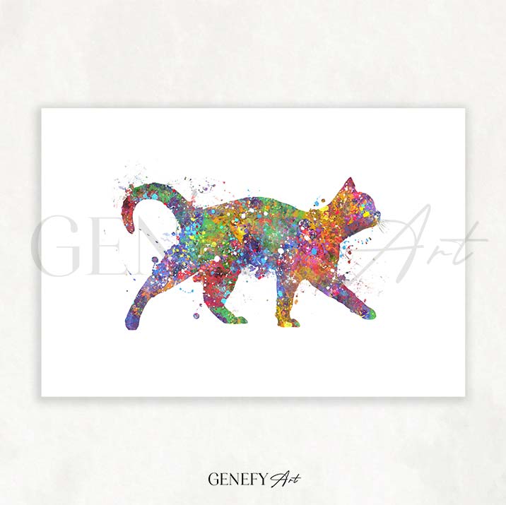 Cat Walking Watercolour Print
