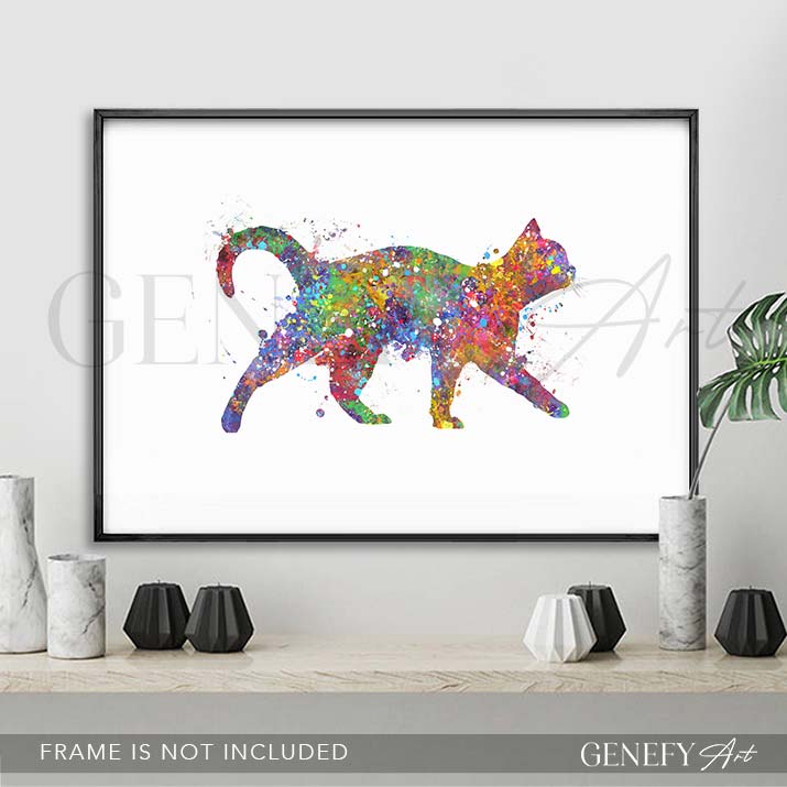 Cat Walking Watercolour Print