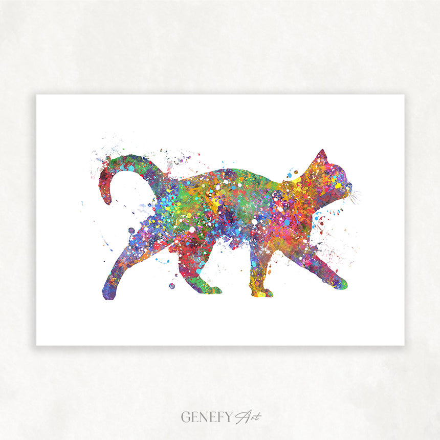 Cat Walking Watercolour Art
