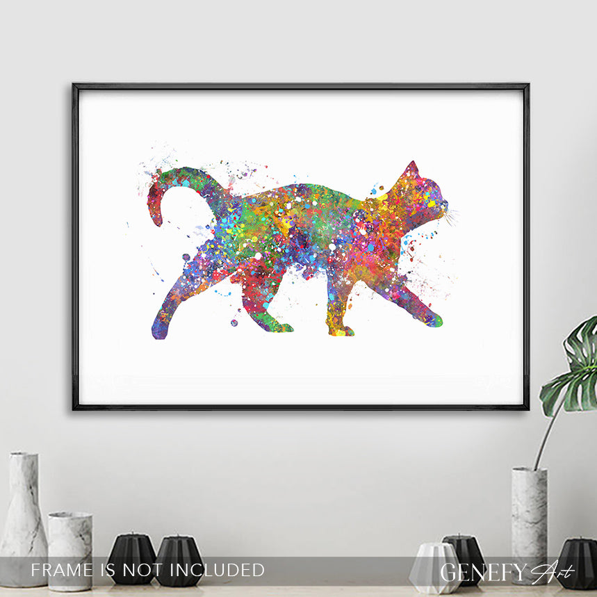 Cat Walking Watercolour Art