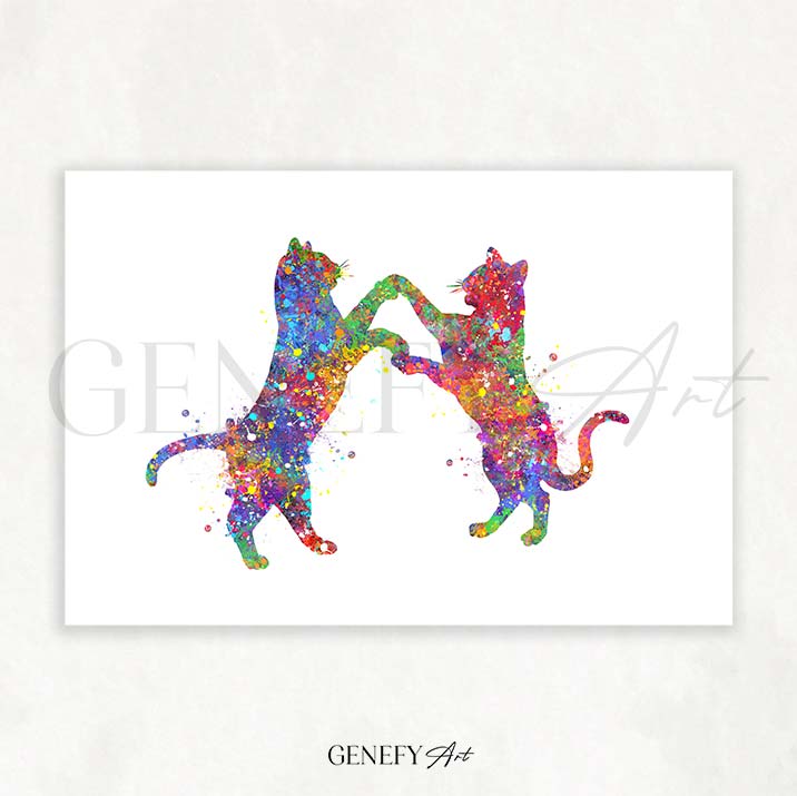 Cats Dancing Watercolour Print