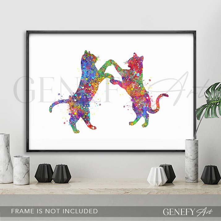 Cats Dancing Watercolour Print