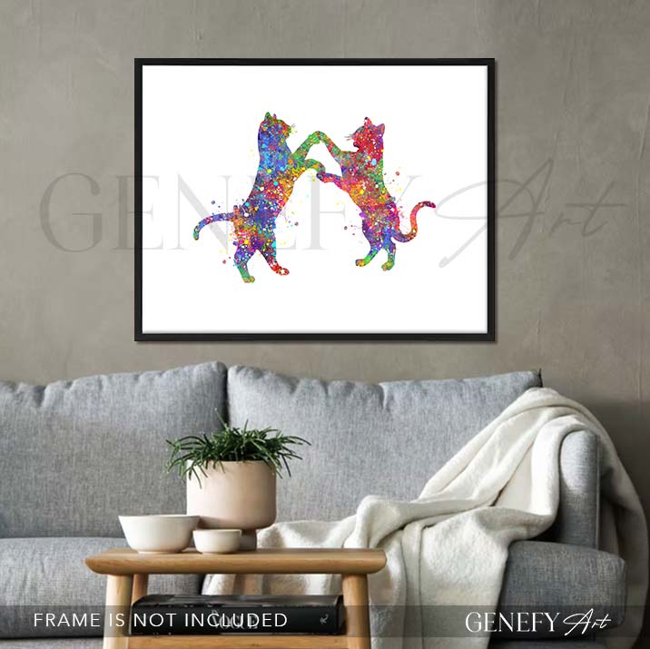 Cats Dancing Watercolour Print