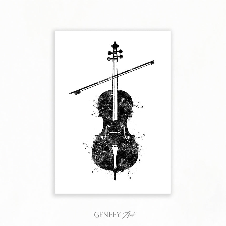 Cello Black and White Watercolour Art