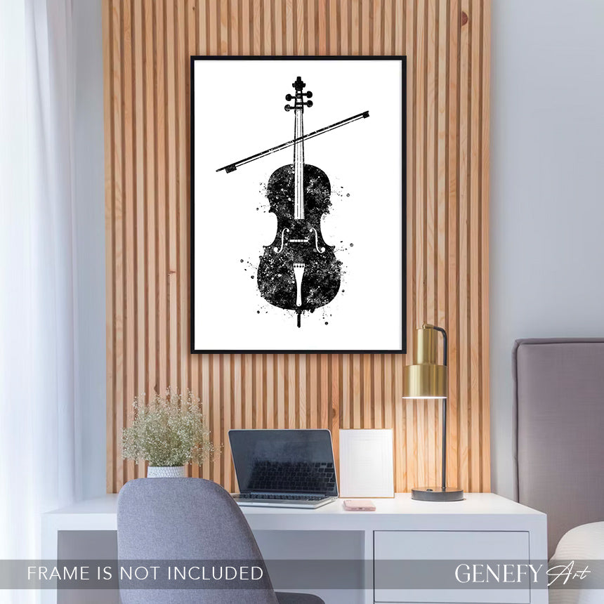 Cello Black and White Watercolour Art