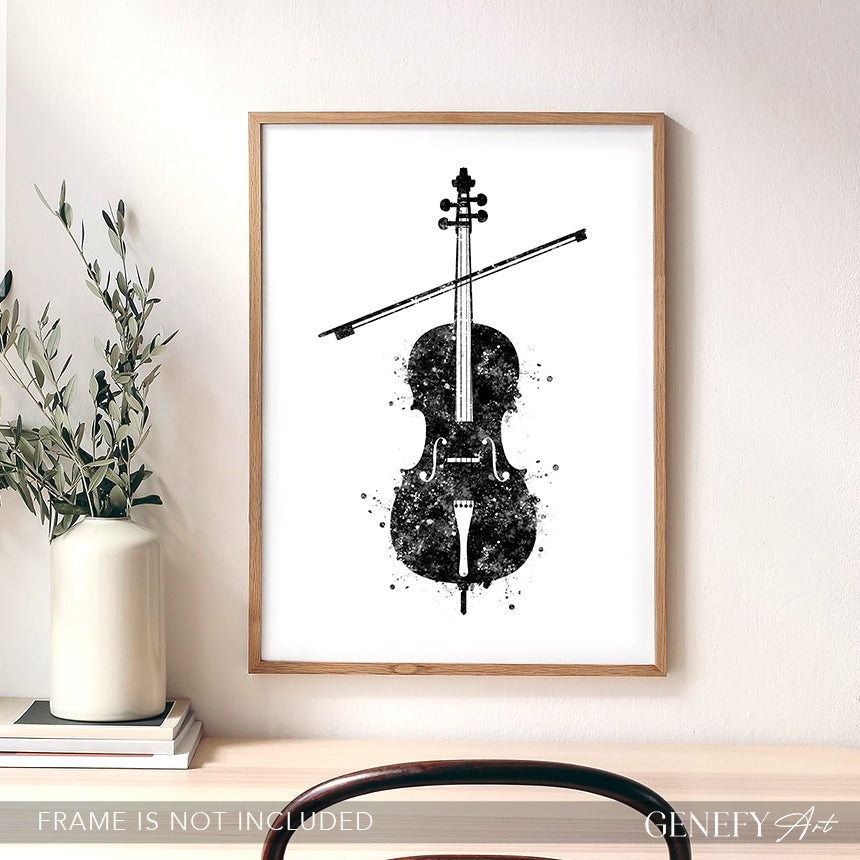 Cello Black and White Watercolour Art