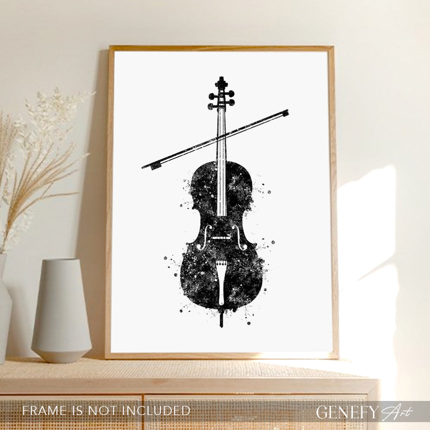 Cello Black and White Watercolour Art
