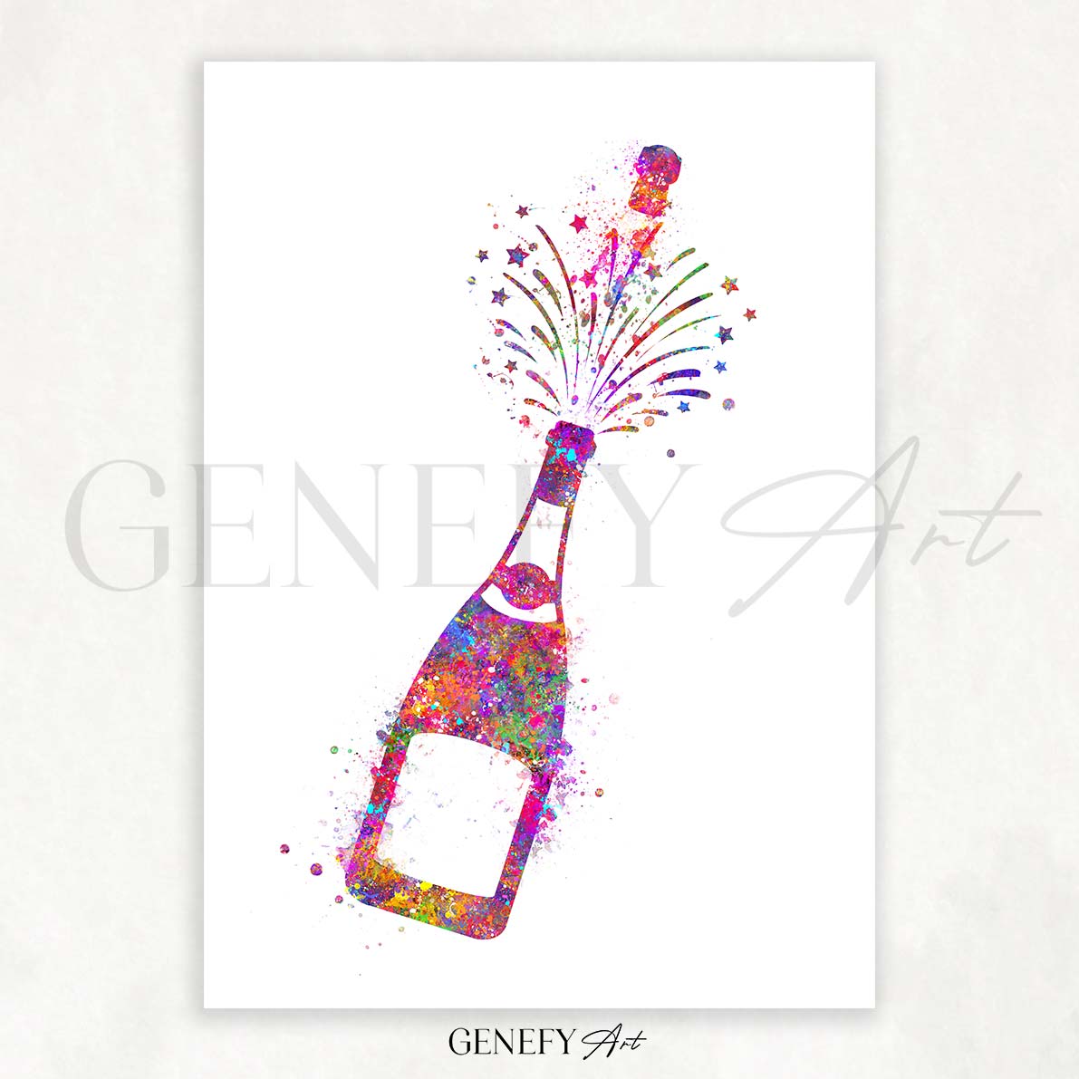Champagne Bottle Watercolour Print