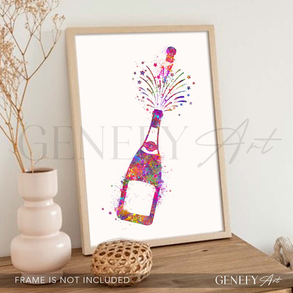 Champagne Bottle Watercolour Print