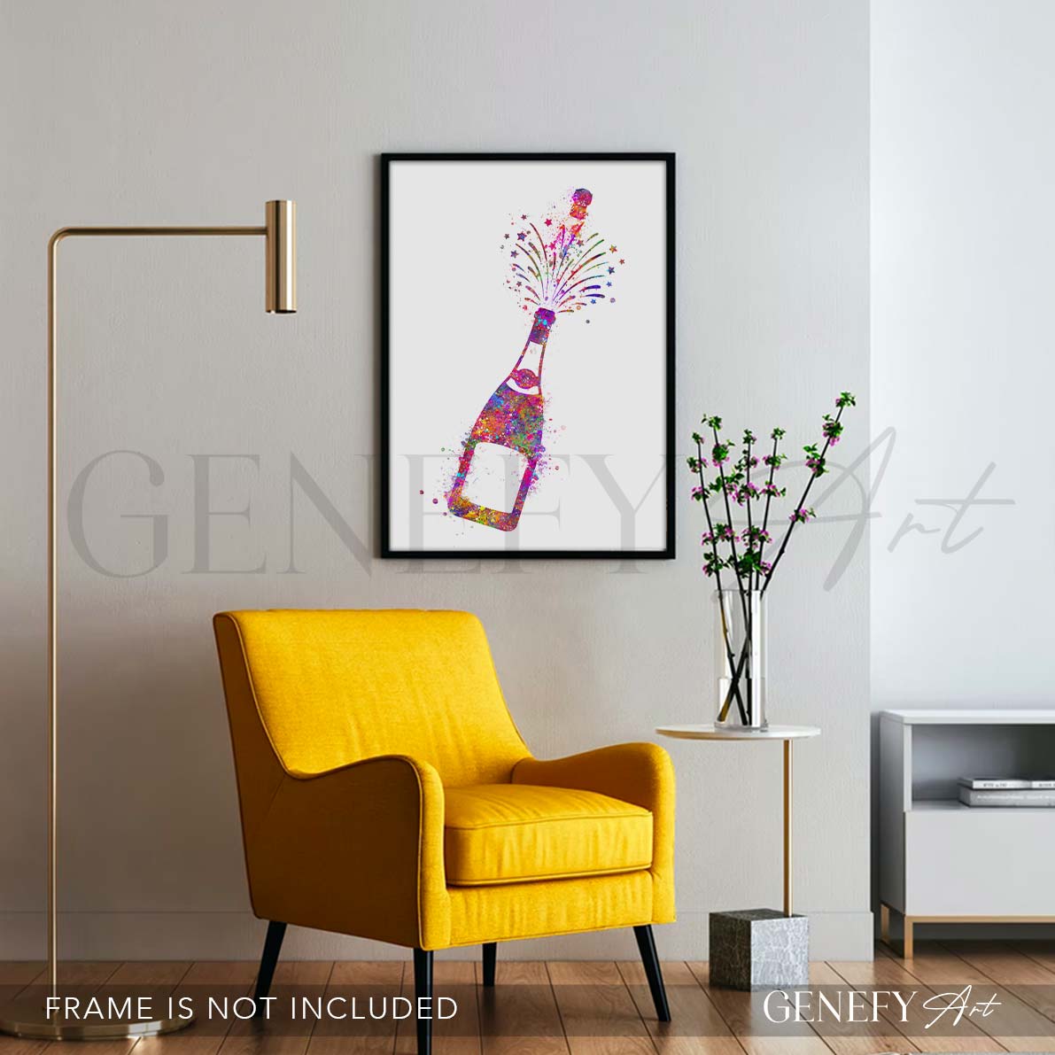 Champagne Bottle Watercolour Print