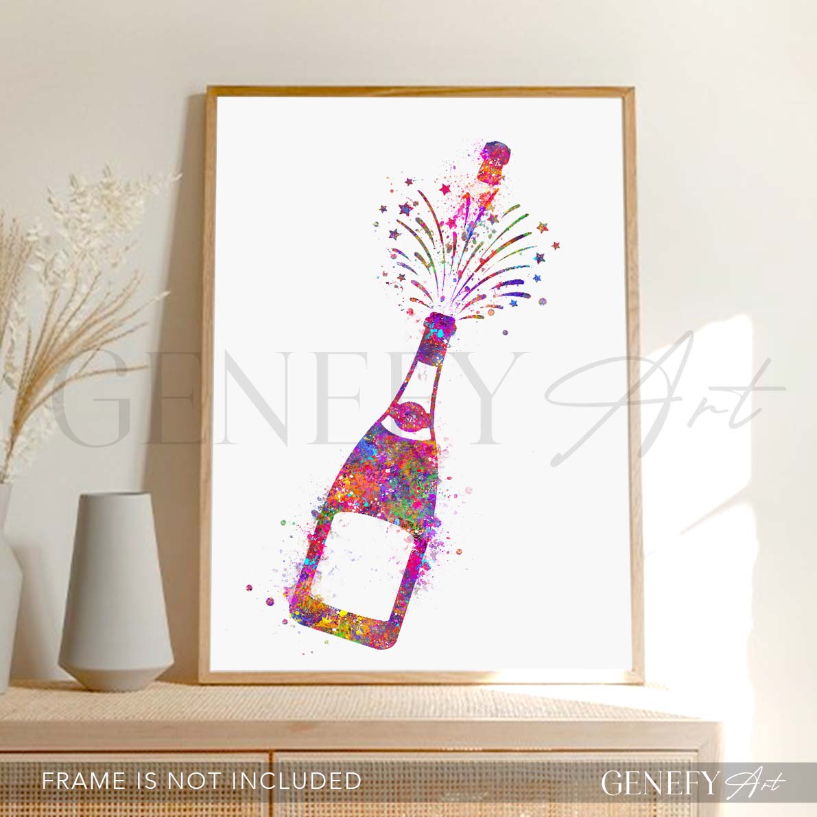 Champagne Bottle Watercolour Print