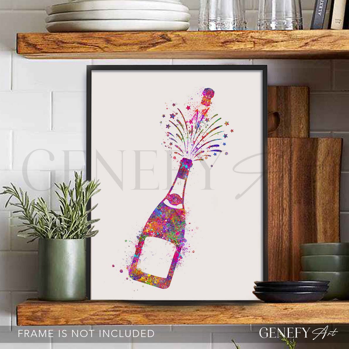 Champagne Bottle Watercolour Print