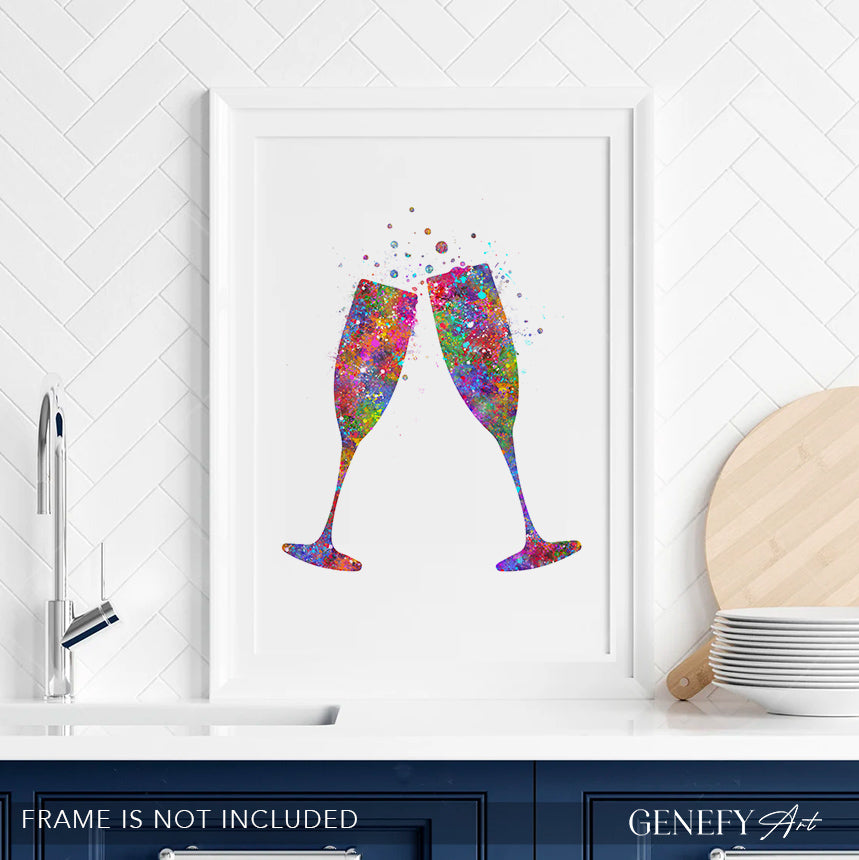 Champagne Flute Watercolour Print - Genefy Art