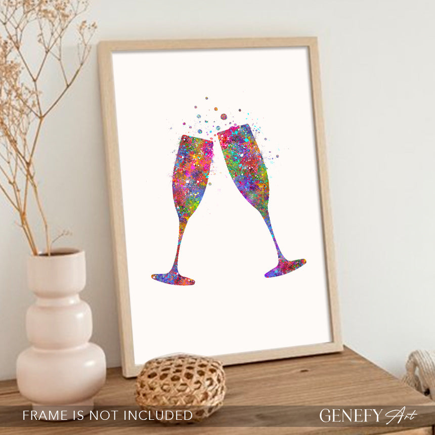 Champagne Flute Watercolour Print - Genefy Art
