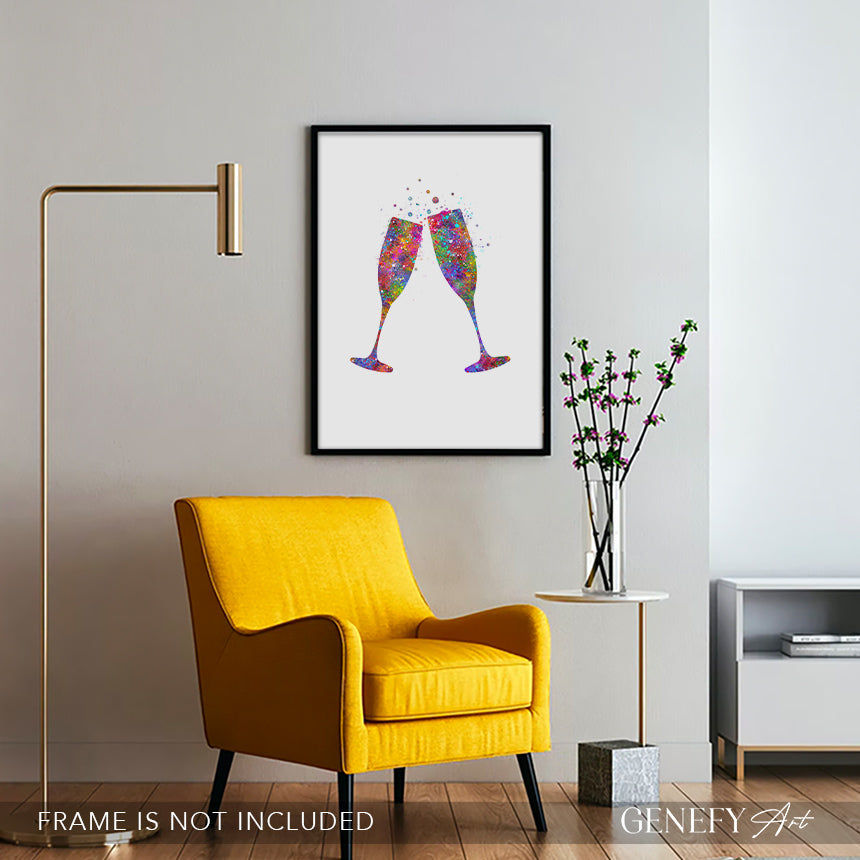 Champagne Flute Watercolour Print