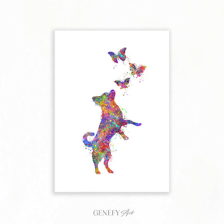 Chihuahua and Butterflies Watercolour Print