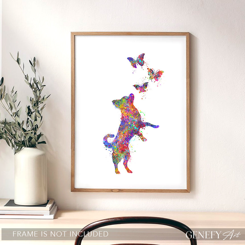 Chihuahua and Butterflies Watercolour Print